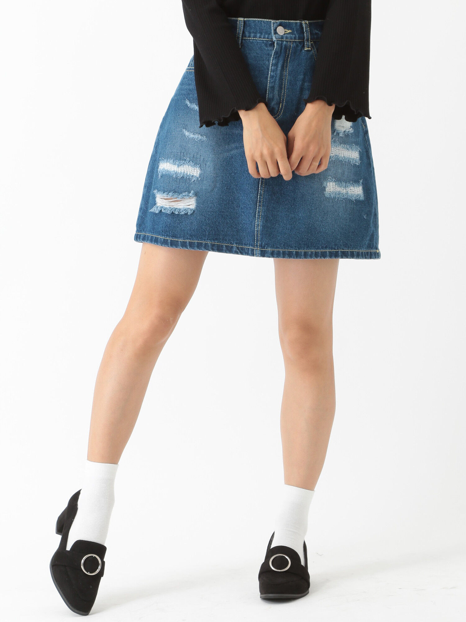 ダメージ加工デニムスカート も定額で借りホーダイのファッションレンタルアプリmechakari